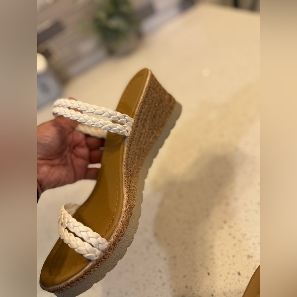 SHEIN Braided Cream Wedge Sandals